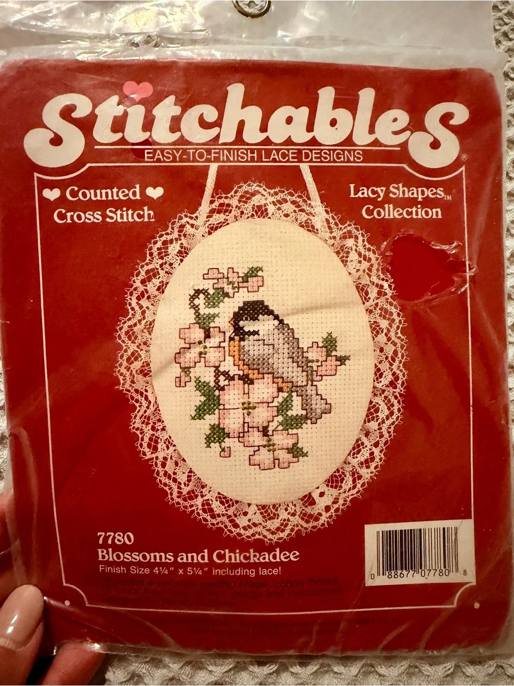 Stitchables Blossoms and Chickadee Counted Cross Stitch Lacy Shapes Kit